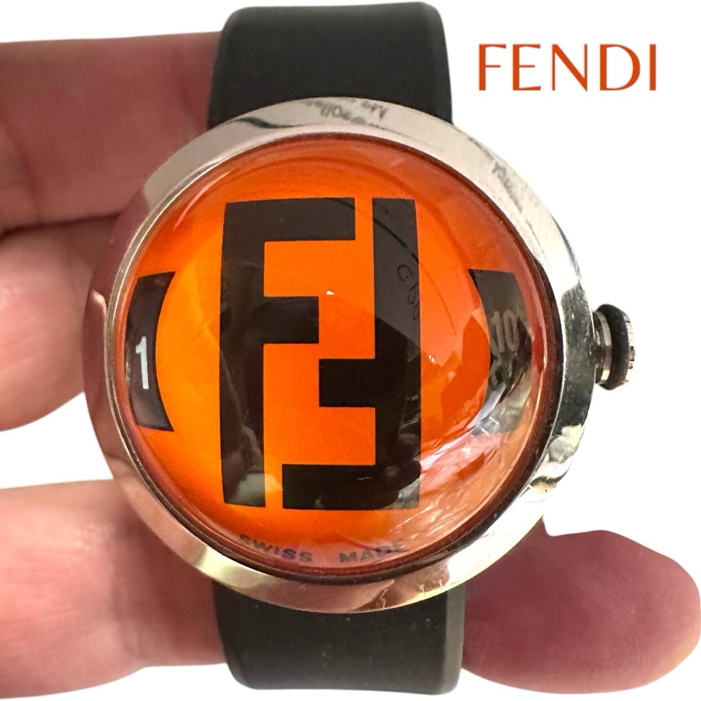 Rare Vintage Fendi Orange/Black Bussola Bubble Orologi Watch (VGUC)